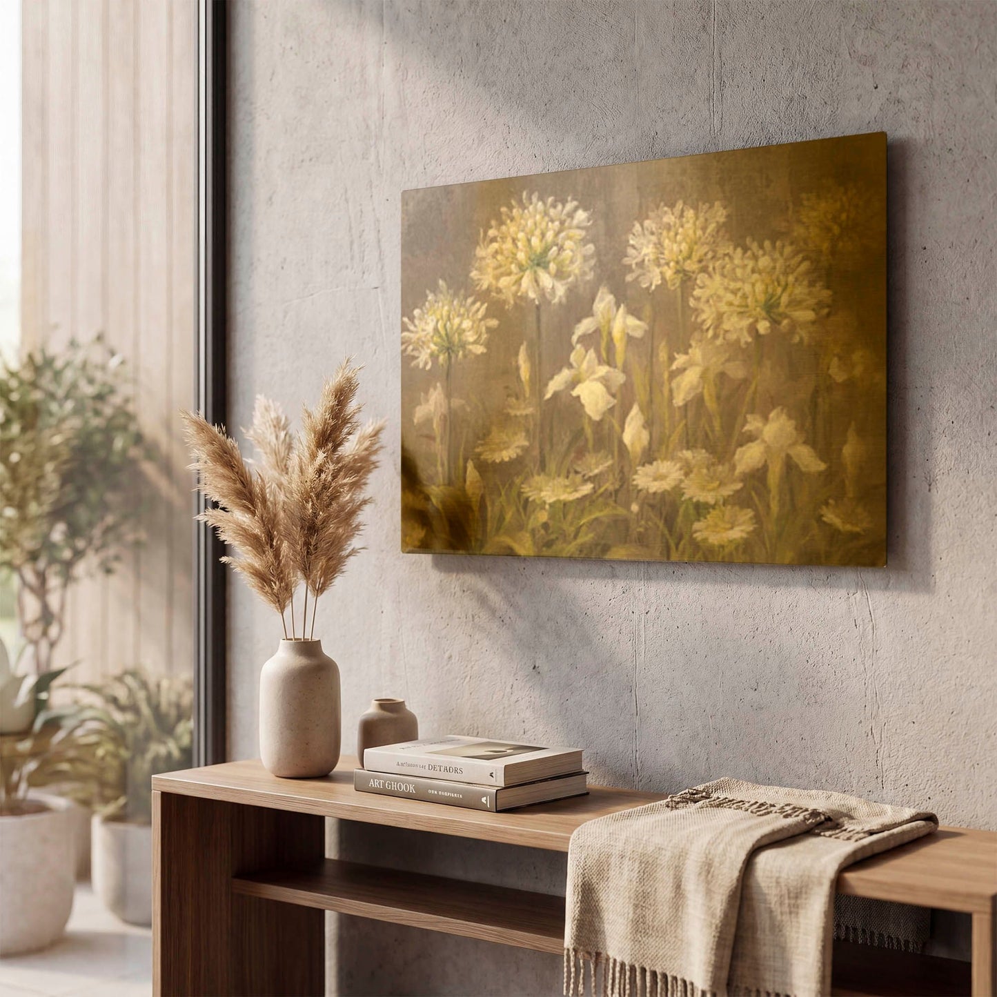 'Spring Blossoms Neutral' By Danhui Nai Gold Metal Wall Art