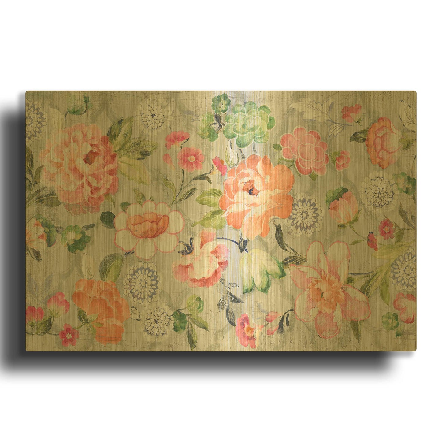 'Summer Garden of Delights Gray' By Danhui Nai Gold Metal Wall Art