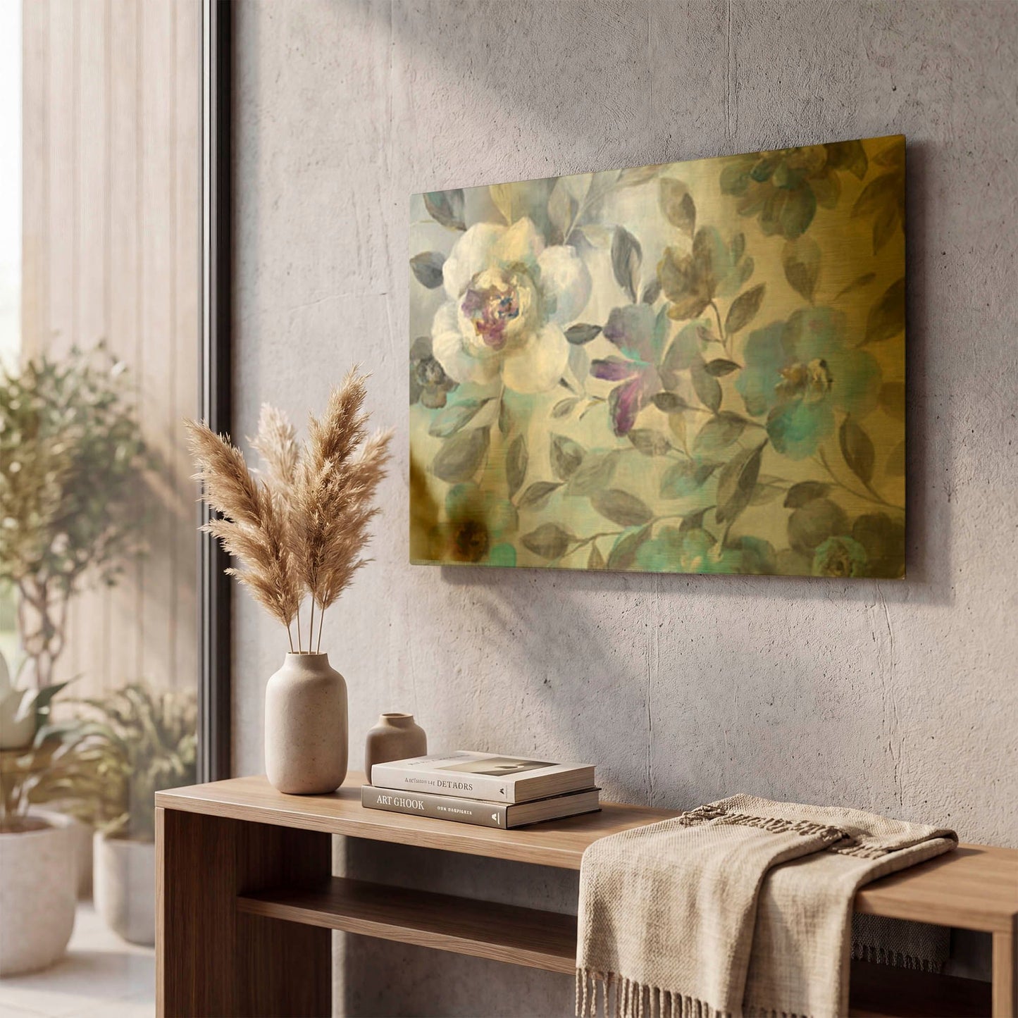 'Twilight Flowers Crop' By Danhui Nai Gold Metal Wall Art