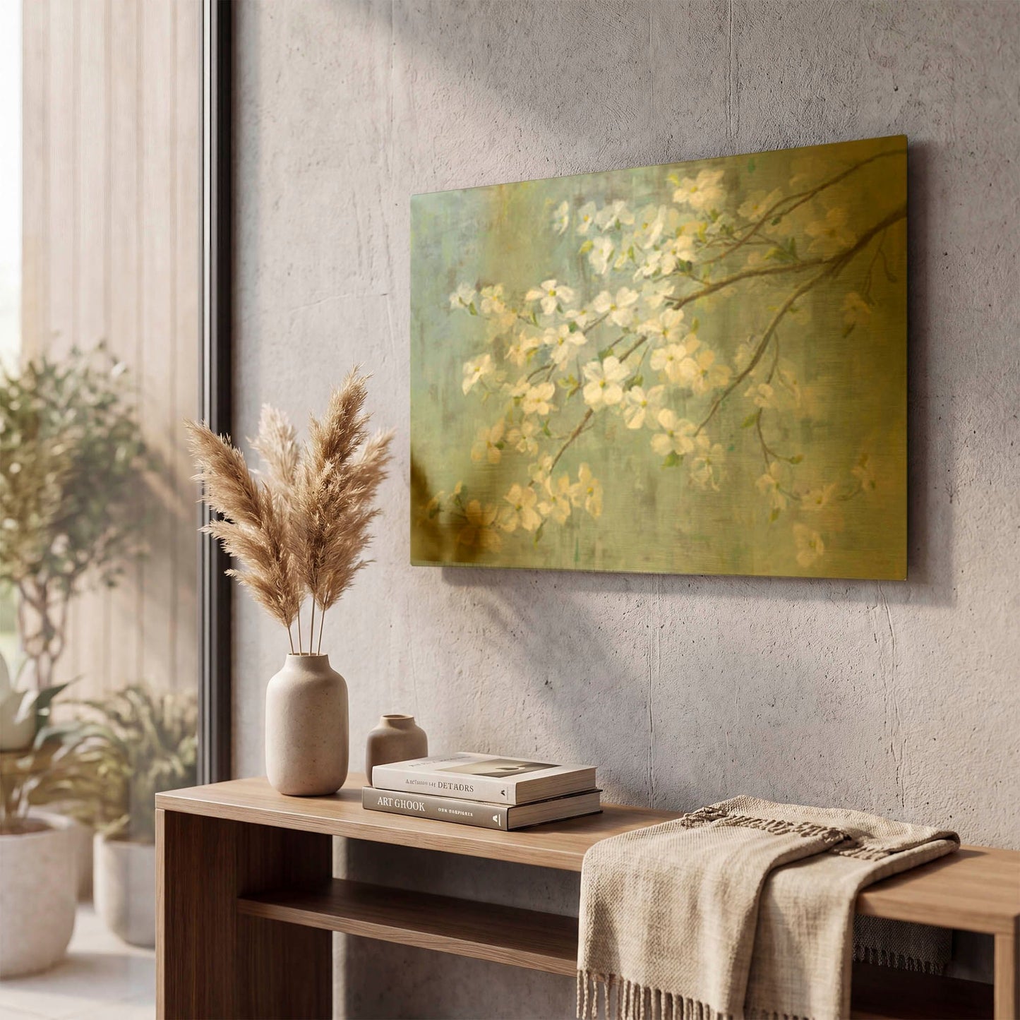 'Dogwood in Spring on Blue' By Danhui Nai Gold Metal Wall Art