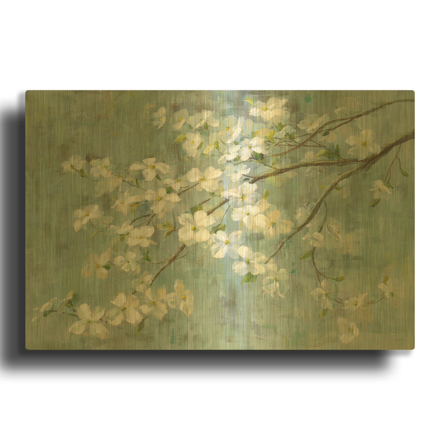 'Dogwood in Spring on Blue' By Danhui Nai Gold Metal Wall Art