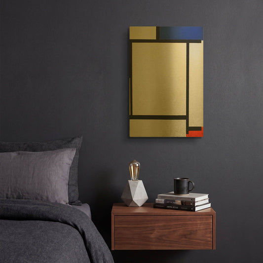 'Composition with Blue, Black, Yellow, and Red' By Piet Mondrian Gold Metal Wall Art