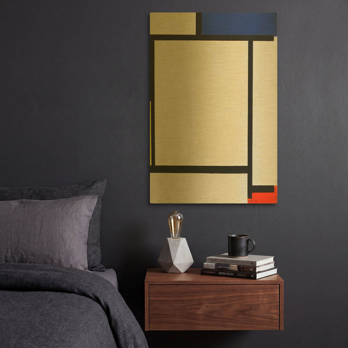 'Composition with Blue, Black, Yellow, and Red' By Piet Mondrian Gold Metal Wall Art