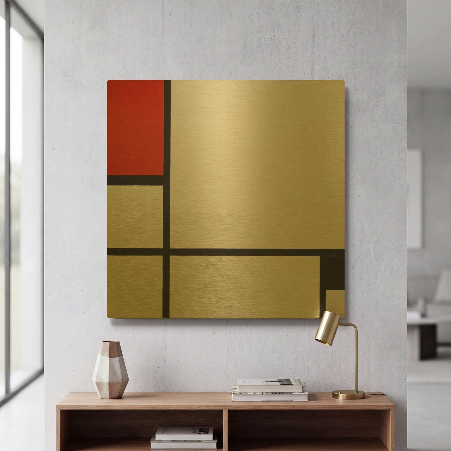 'Composition No.I, Avec Rouge Et Noir, 1929' By Piet Mondrian Gold Metal Wall Art