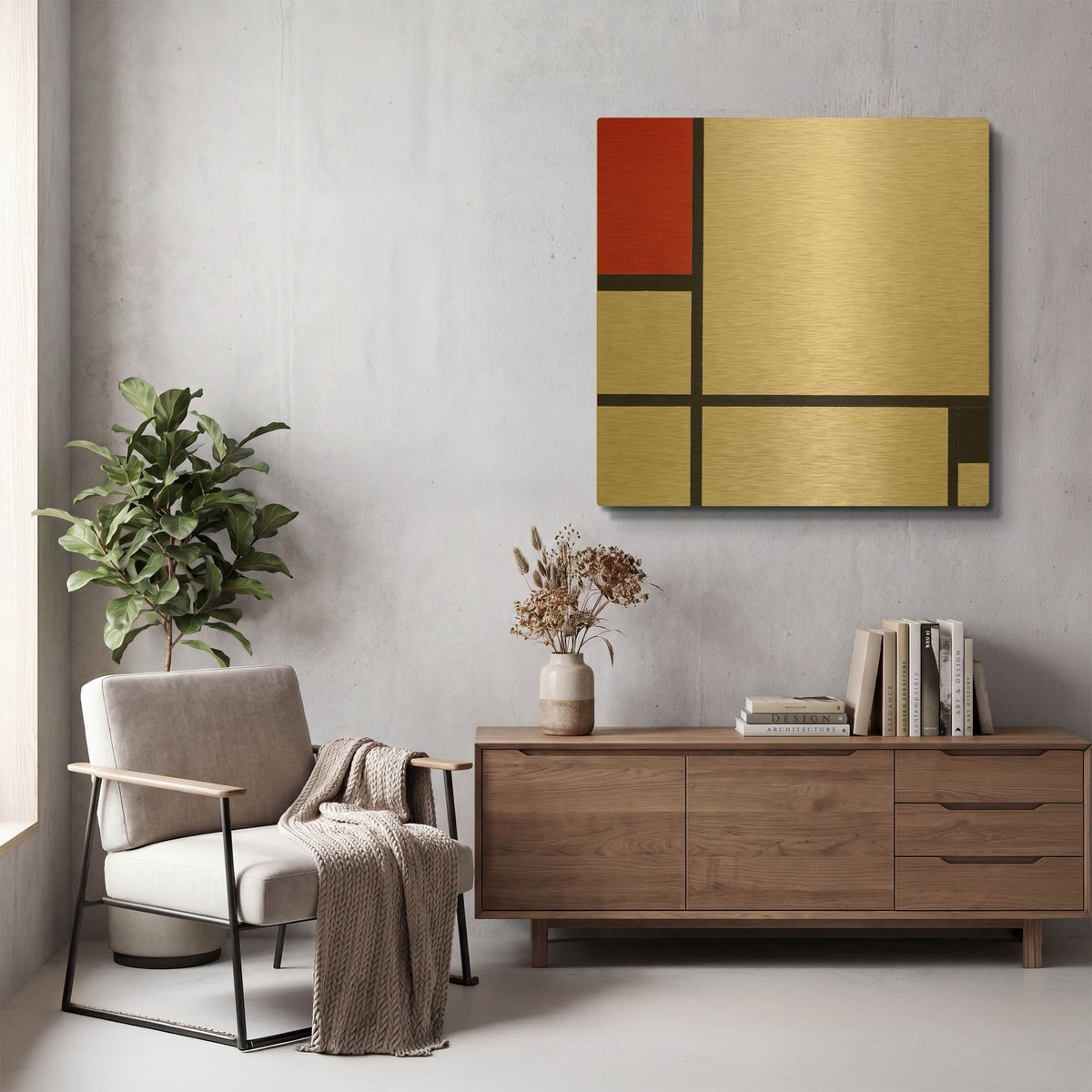 'Composition No.I, Avec Rouge Et Noir, 1929' By Piet Mondrian Gold Metal Wall Art