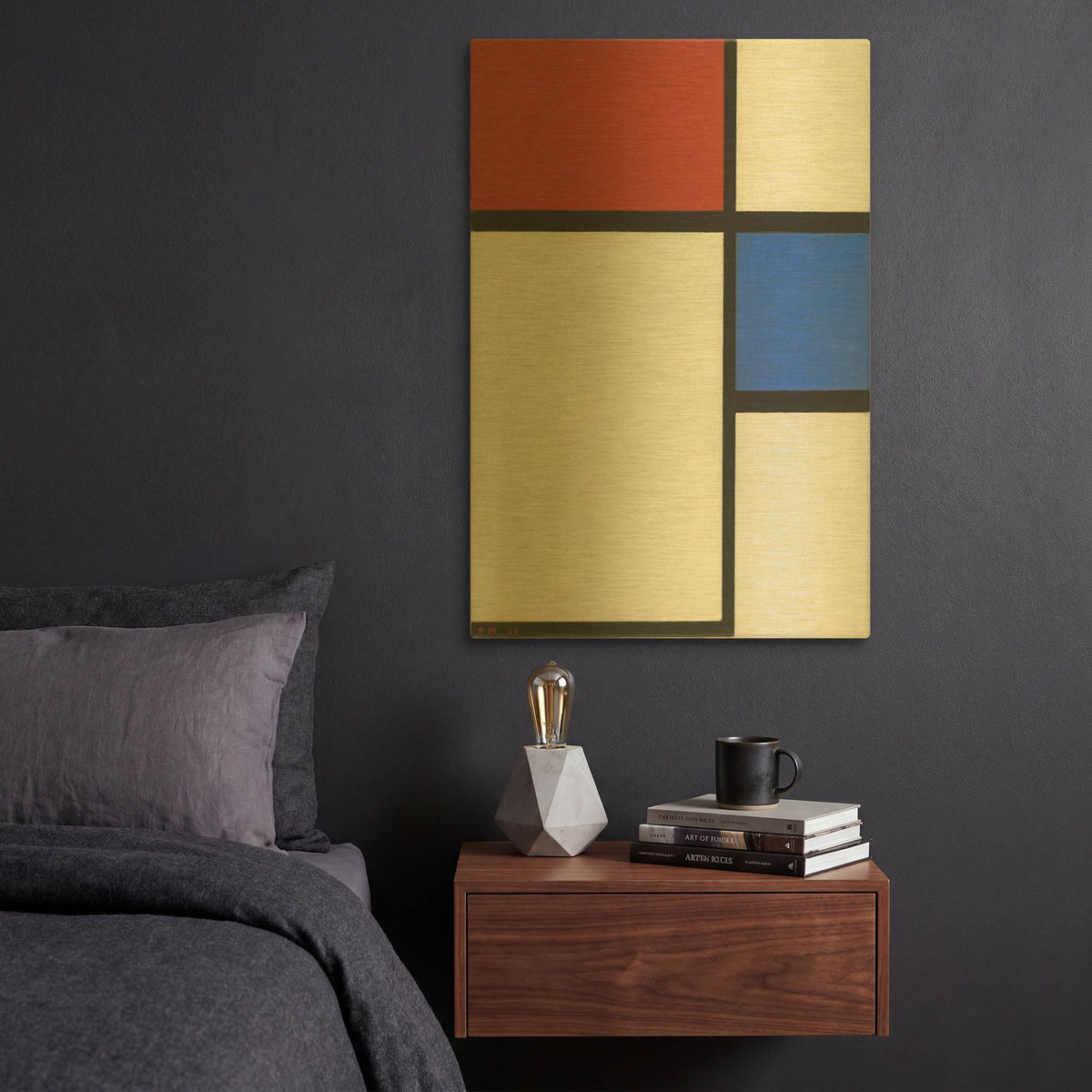 'Composition No.II, with Red and Blue, 1929' By Piet Mondrian Gold Metal Wall Art