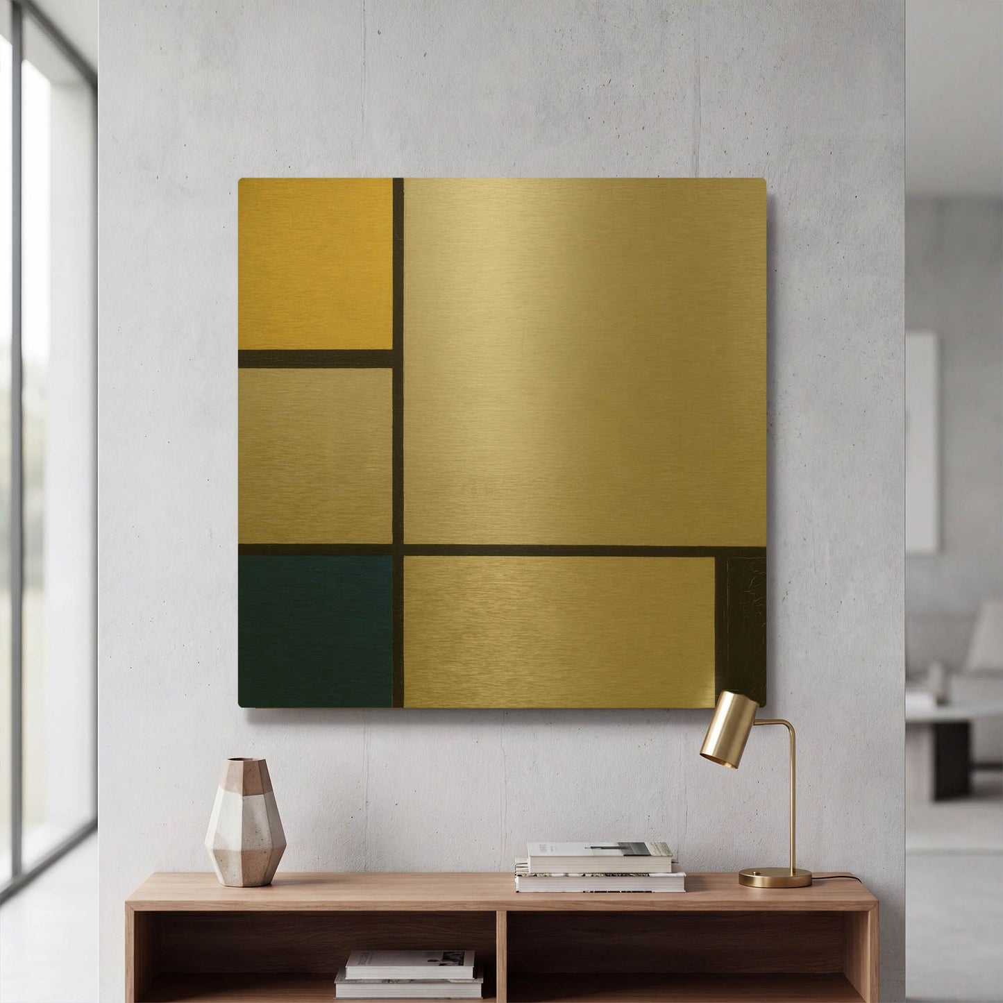 'Composition with Yellow, Blue, Black and Light Blue, 1929' By Piet Mondrian Gold Metal Wall Art