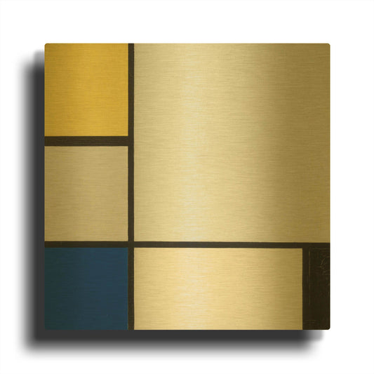 'Composition with Yellow, Blue, Black and Light Blue, 1929' By Piet Mondrian Gold Metal Wall Art