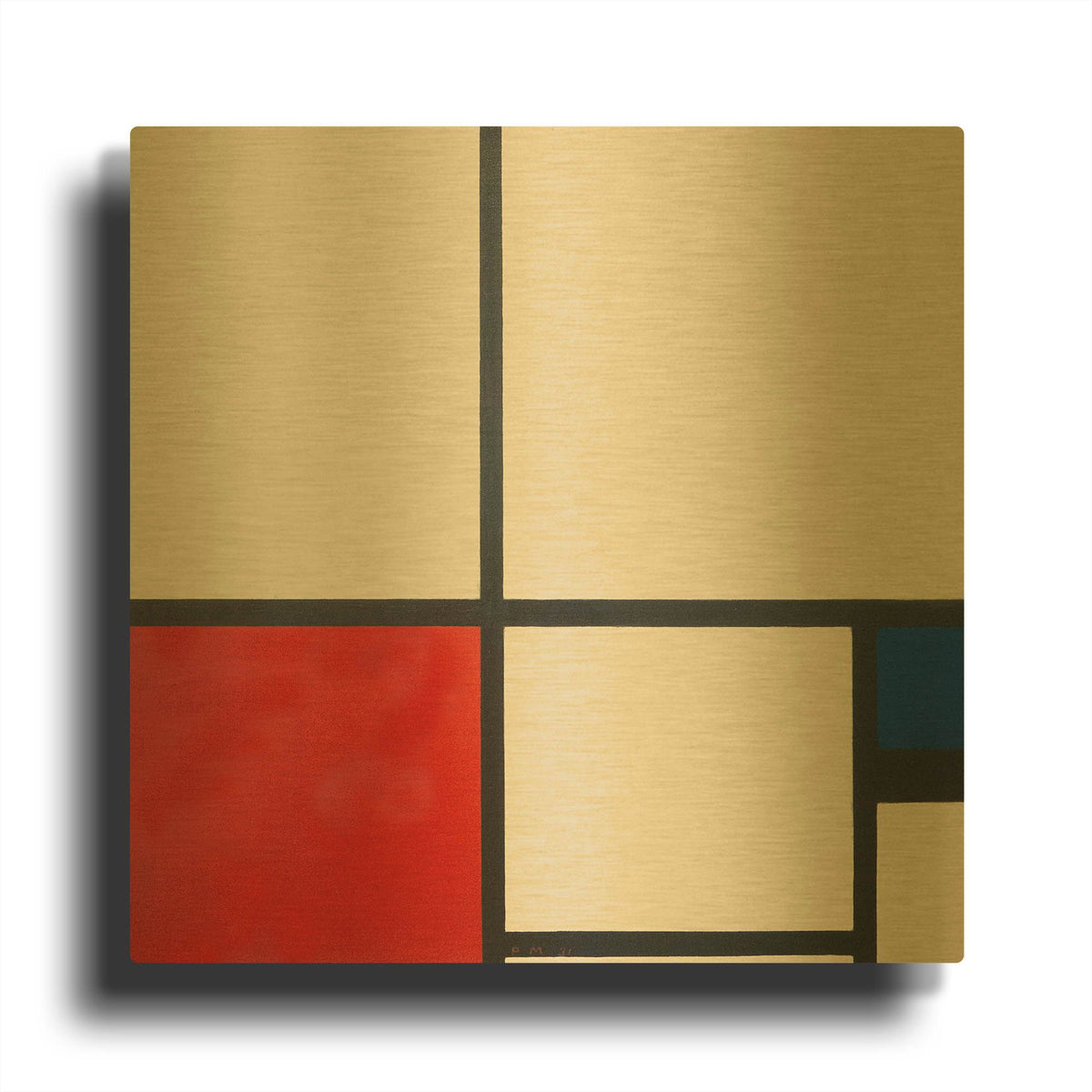 'Composition in White, Red and Blue' By Piet Mondrian Gold Metal Wall Art