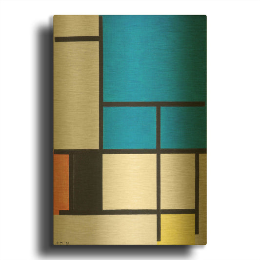 'Composition with Large Blue Plane, Red, Black, Yellow, and Gray 1984' By Piet Mondrian Gold Metal Wall Art