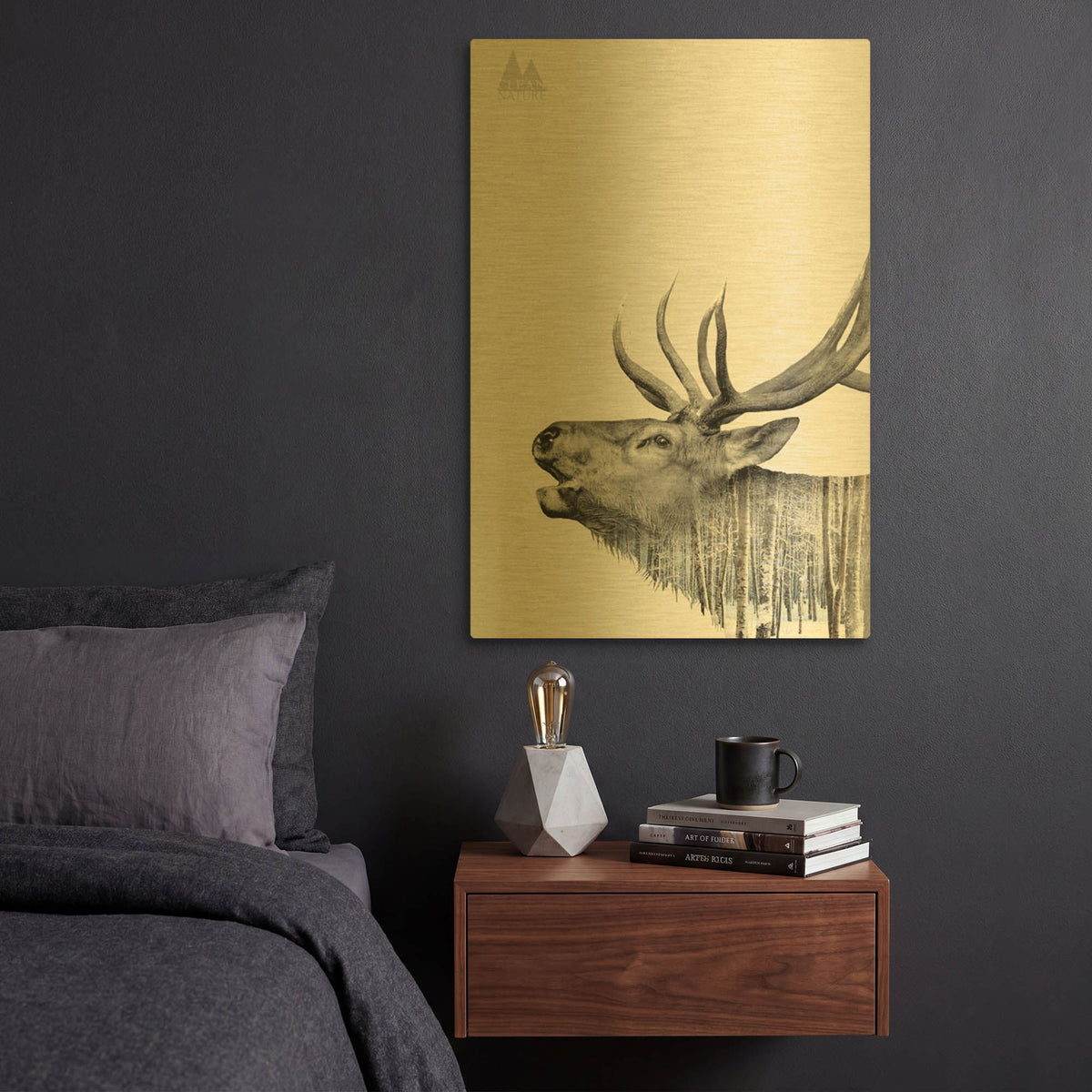 'Deer' By Clean Nature Gold Metal Wall Art