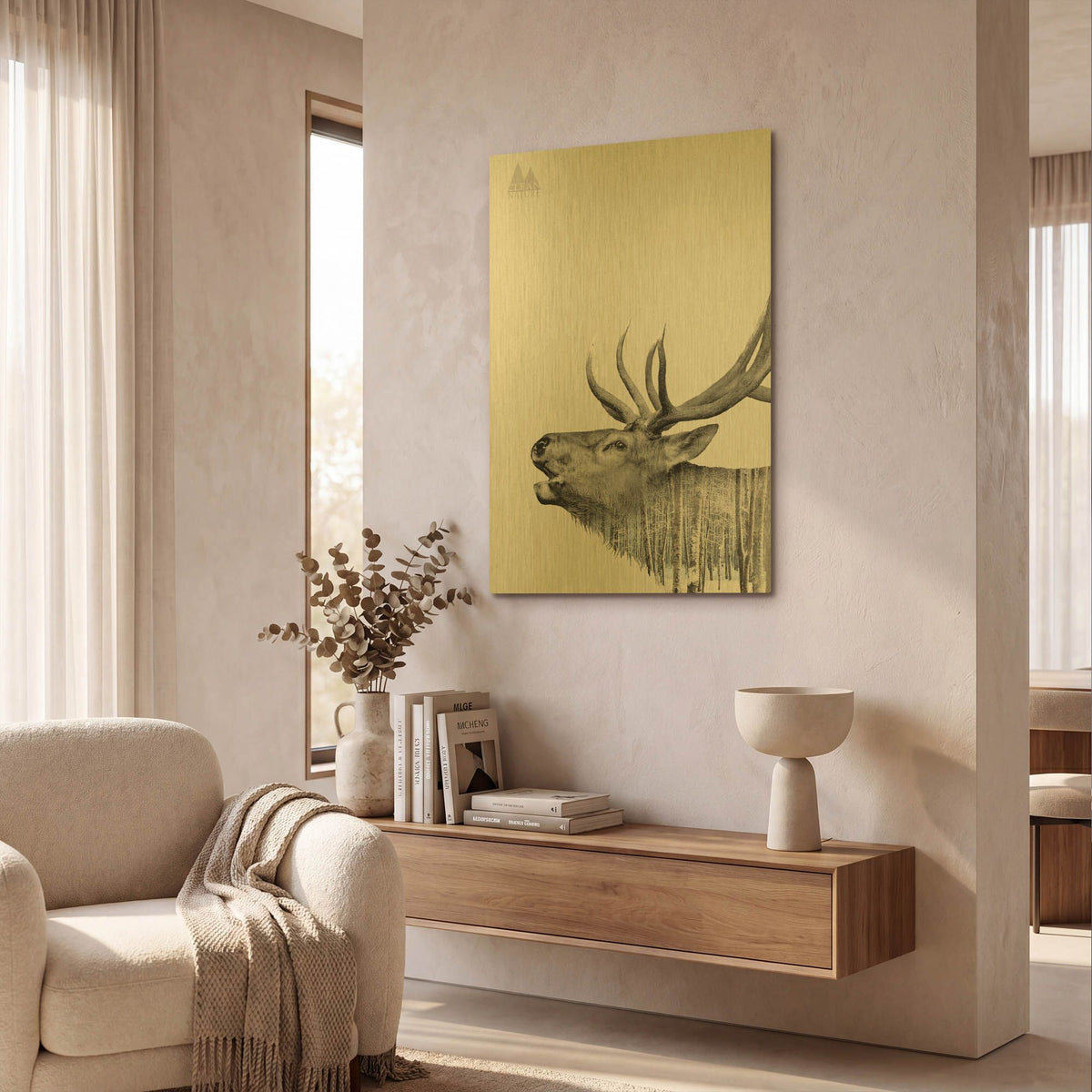 'Deer' By Clean Nature Gold Metal Wall Art