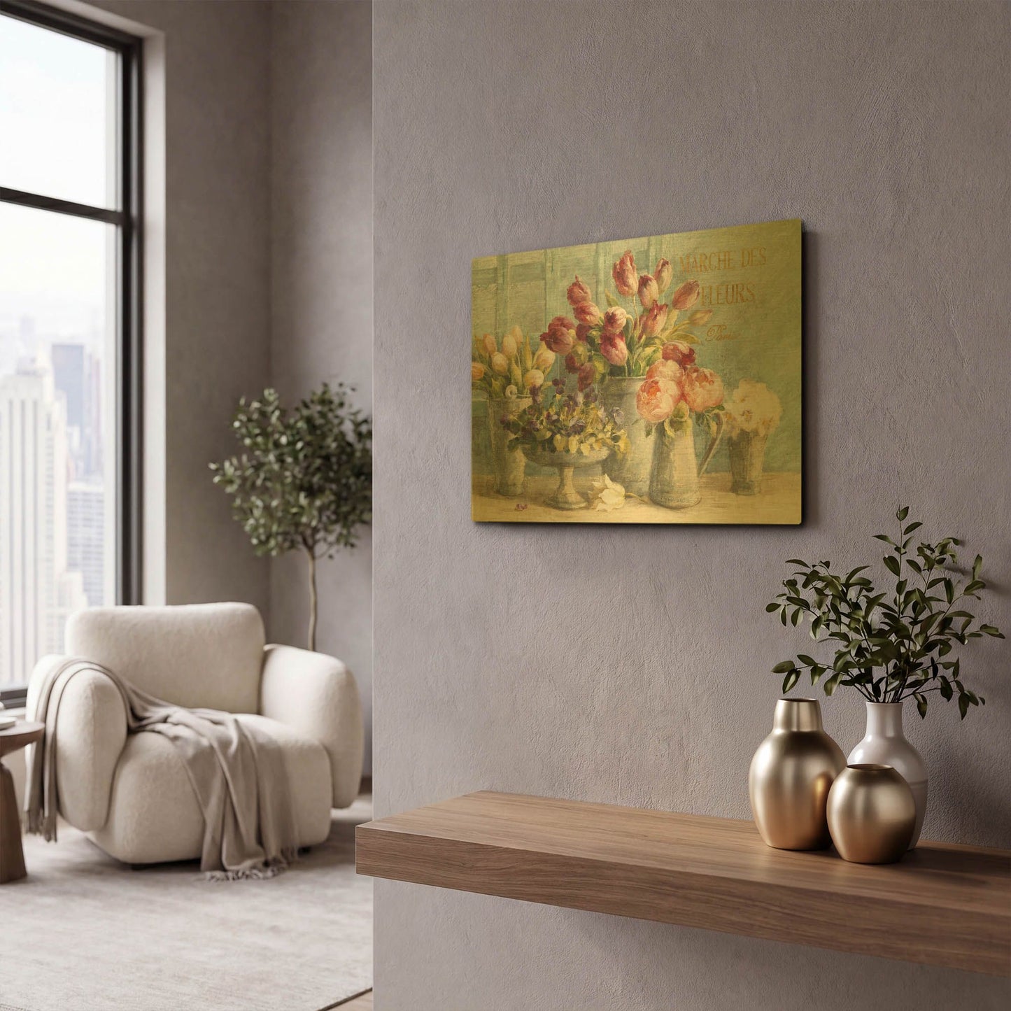 'Marche des Fleurs Blue Gold' By Danhui Nai Gold Metal Wall Art