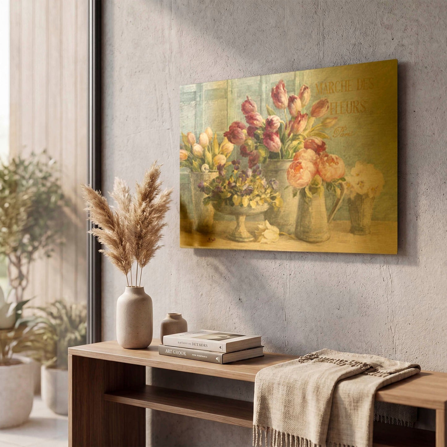 'Marche des Fleurs Blue Gold' By Danhui Nai Gold Metal Wall Art