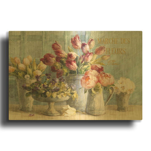 'Marche des Fleurs Blue Gold' By Danhui Nai Gold Metal Wall Art