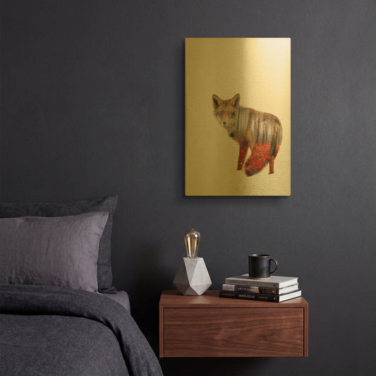 'Red fox' By Clean Nature Gold Metal Wall Art