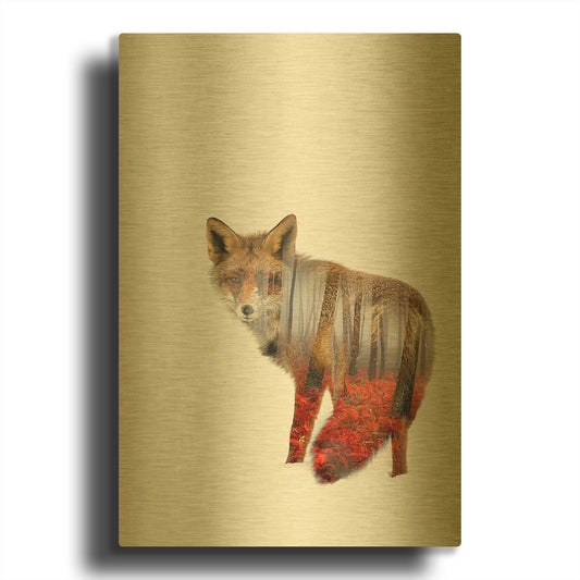 'Red fox' By Clean Nature Gold Metal Wall Art