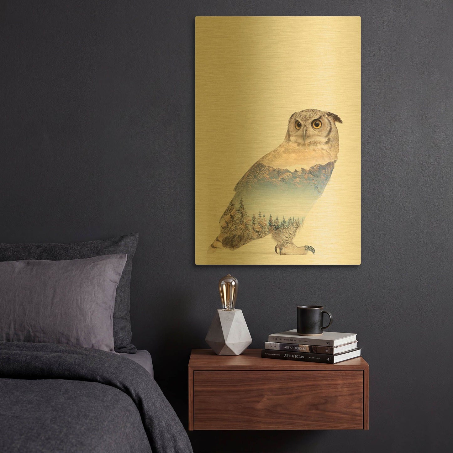 'Snow Owl I' By Clean Nature Gold Metal Wall Art