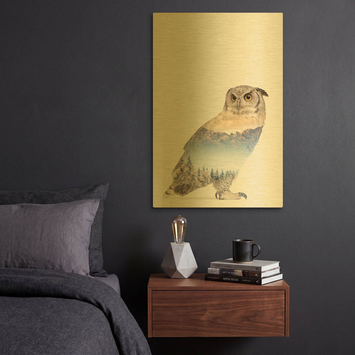 'Snow Owl I' By Clean Nature Gold Metal Wall Art