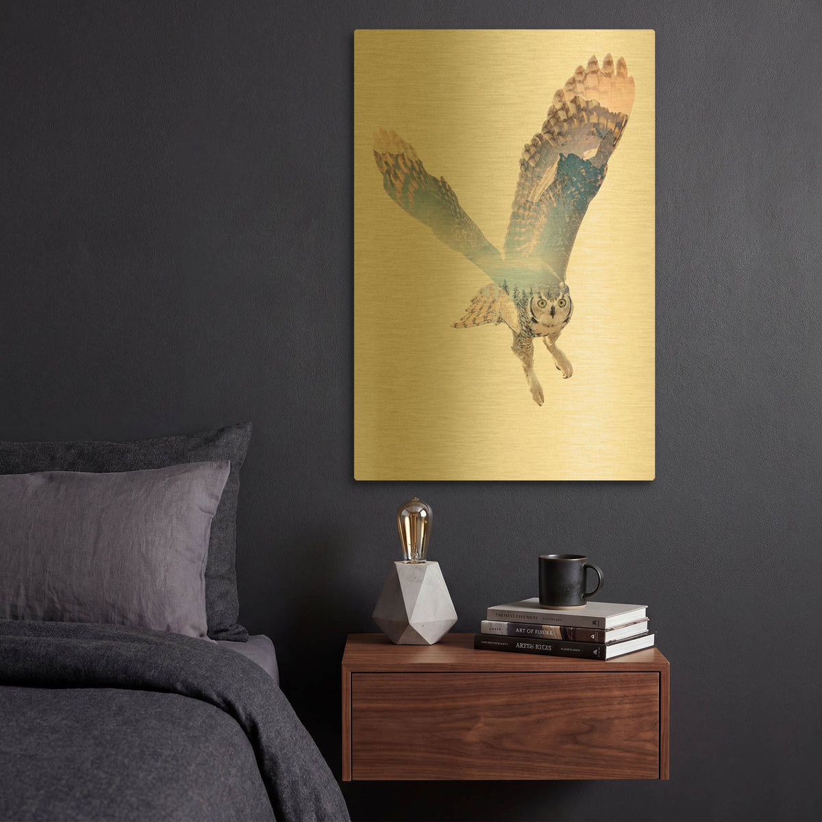 'Snow Owl II' By Clean Nature Gold Metal Wall Art