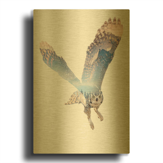 'Snow Owl II' By Clean Nature Gold Metal Wall Art
