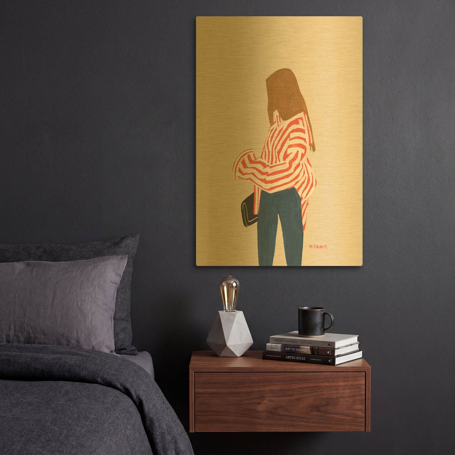 'Red Stripes' By Megan Galante Gold Metal Wall Art