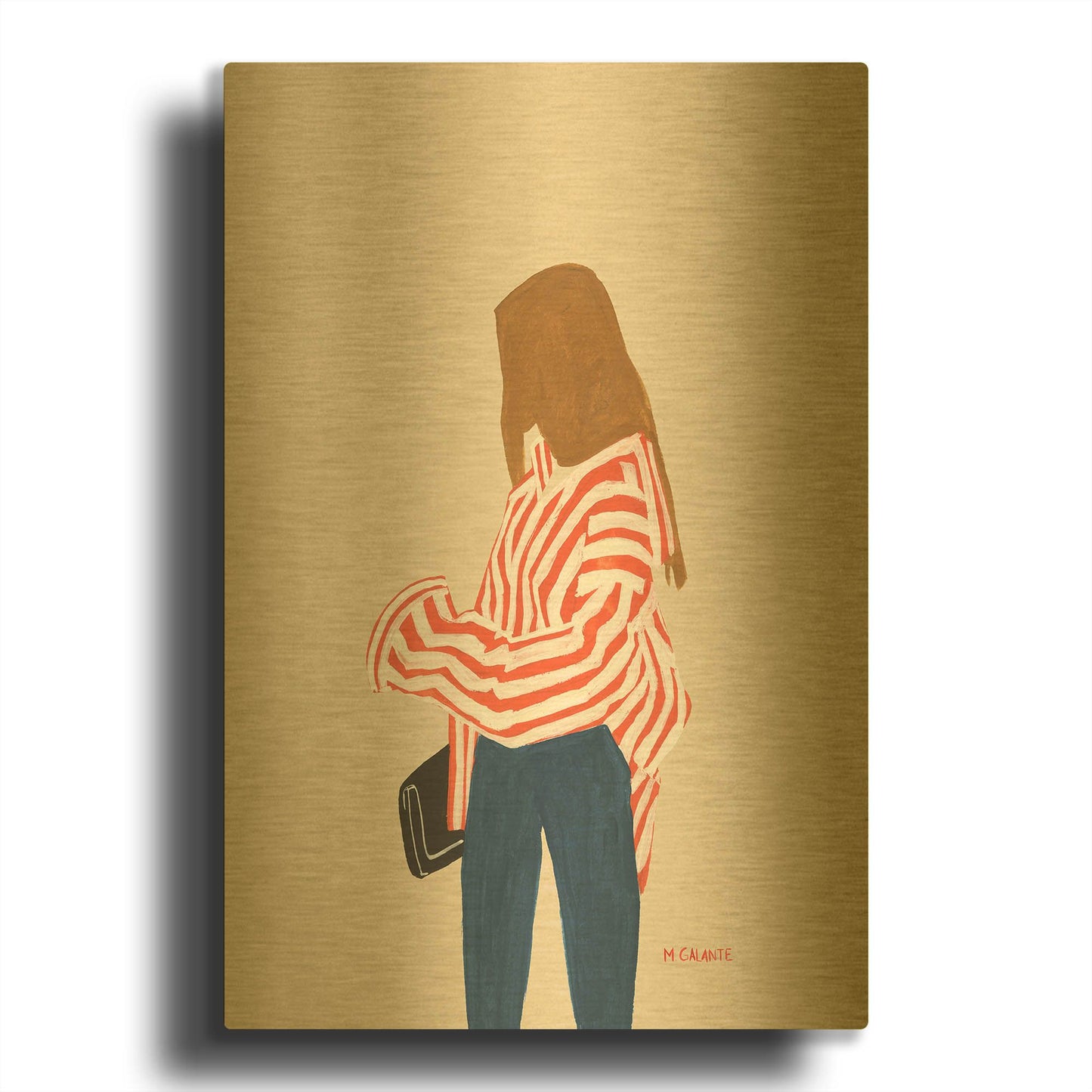 'Red Stripes' By Megan Galante Gold Metal Wall Art