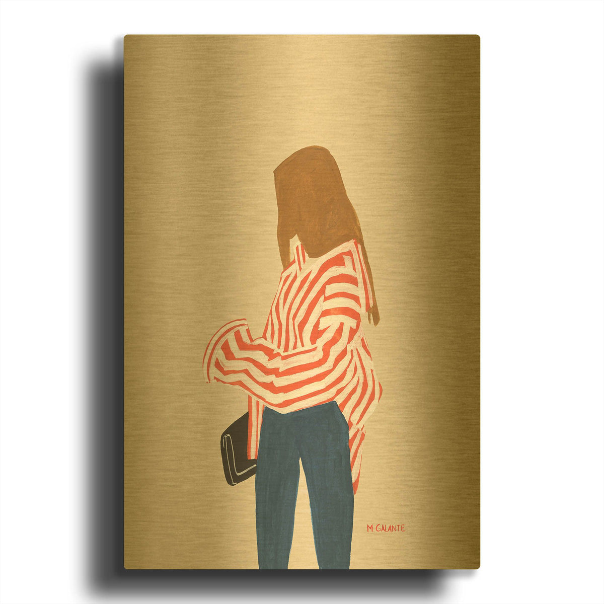 'Red Stripes' By Megan Galante Gold Metal Wall Art