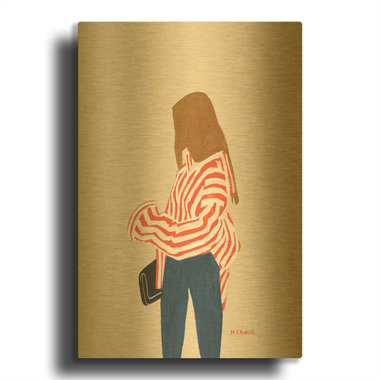 'Red Stripes' By Megan Galante Gold Metal Wall Art