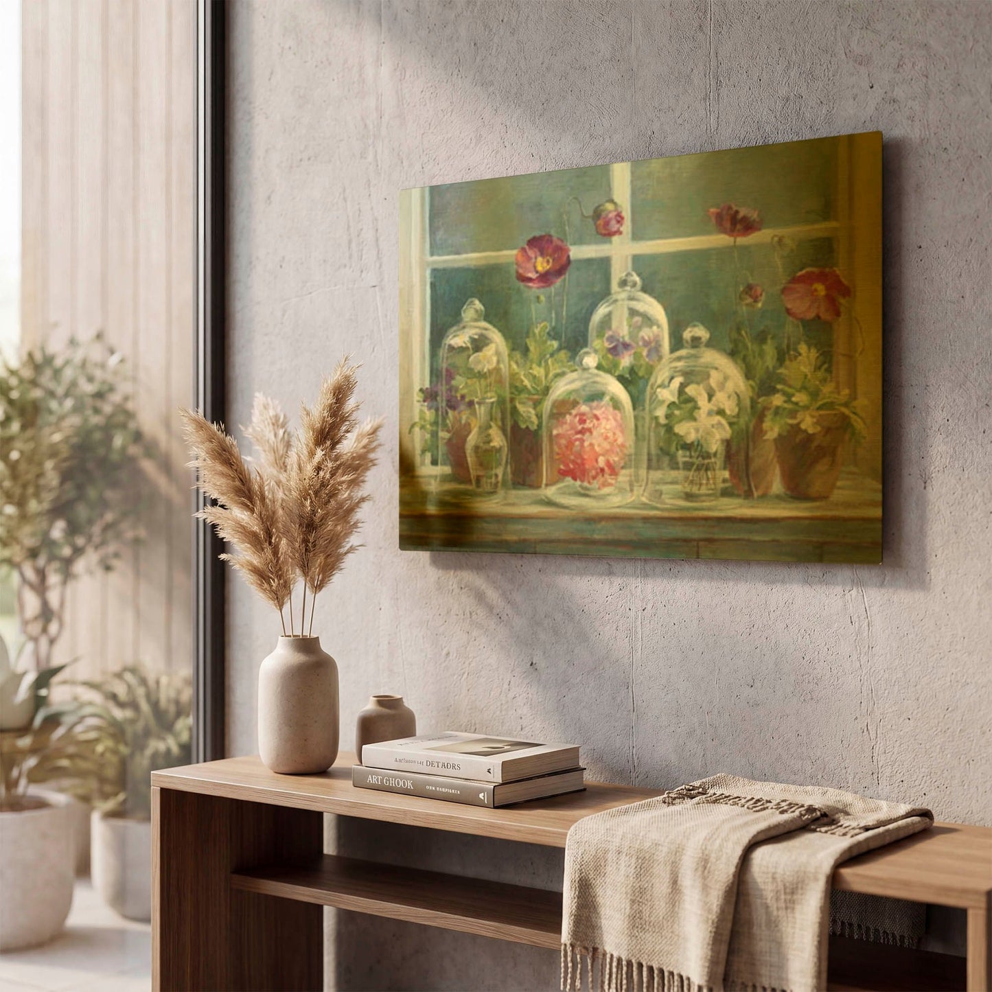 'Purple Poppies Windowsill Crop' By Danhui Nai Gold Metal Wall Art