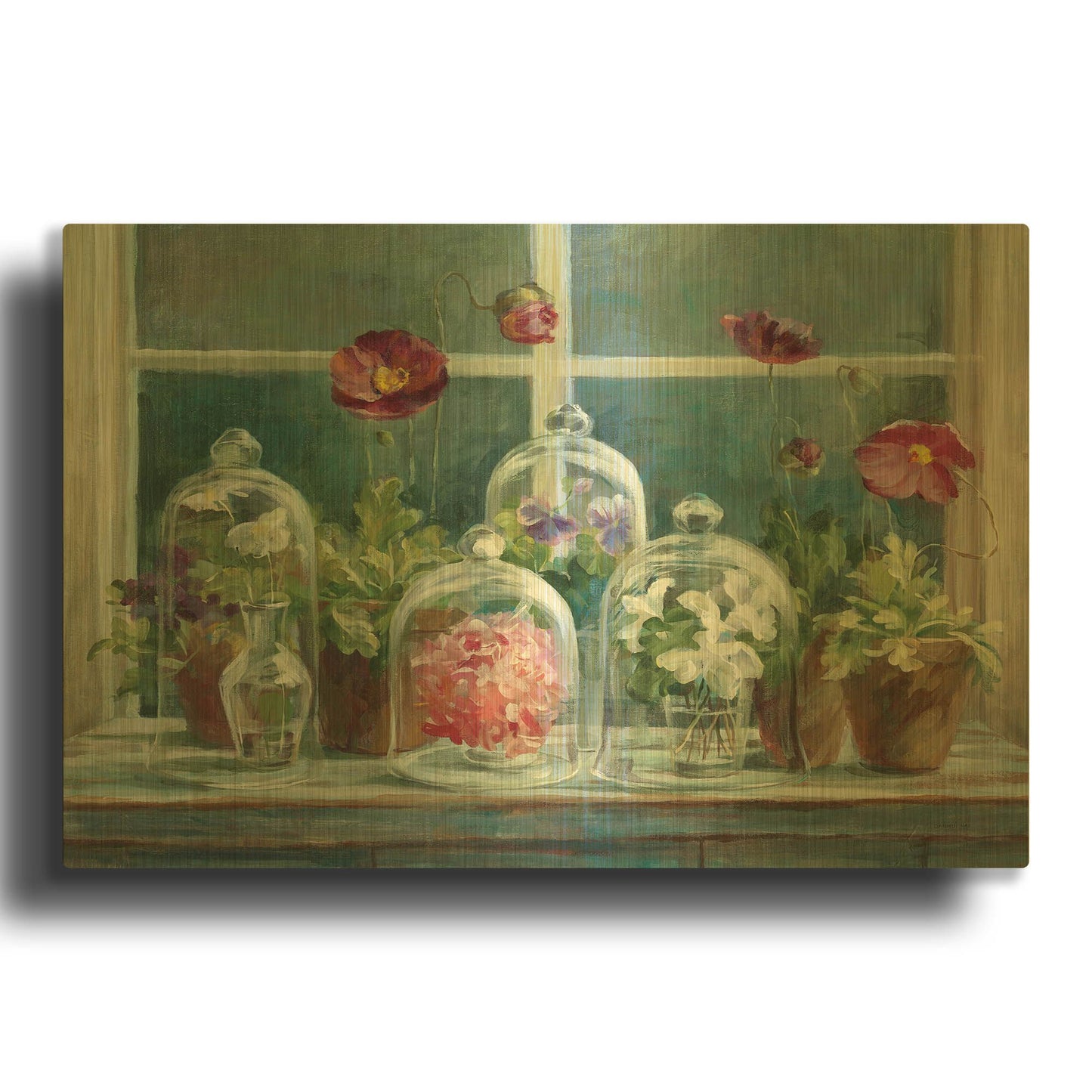 'Purple Poppies Windowsill Crop' By Danhui Nai Gold Metal Wall Art