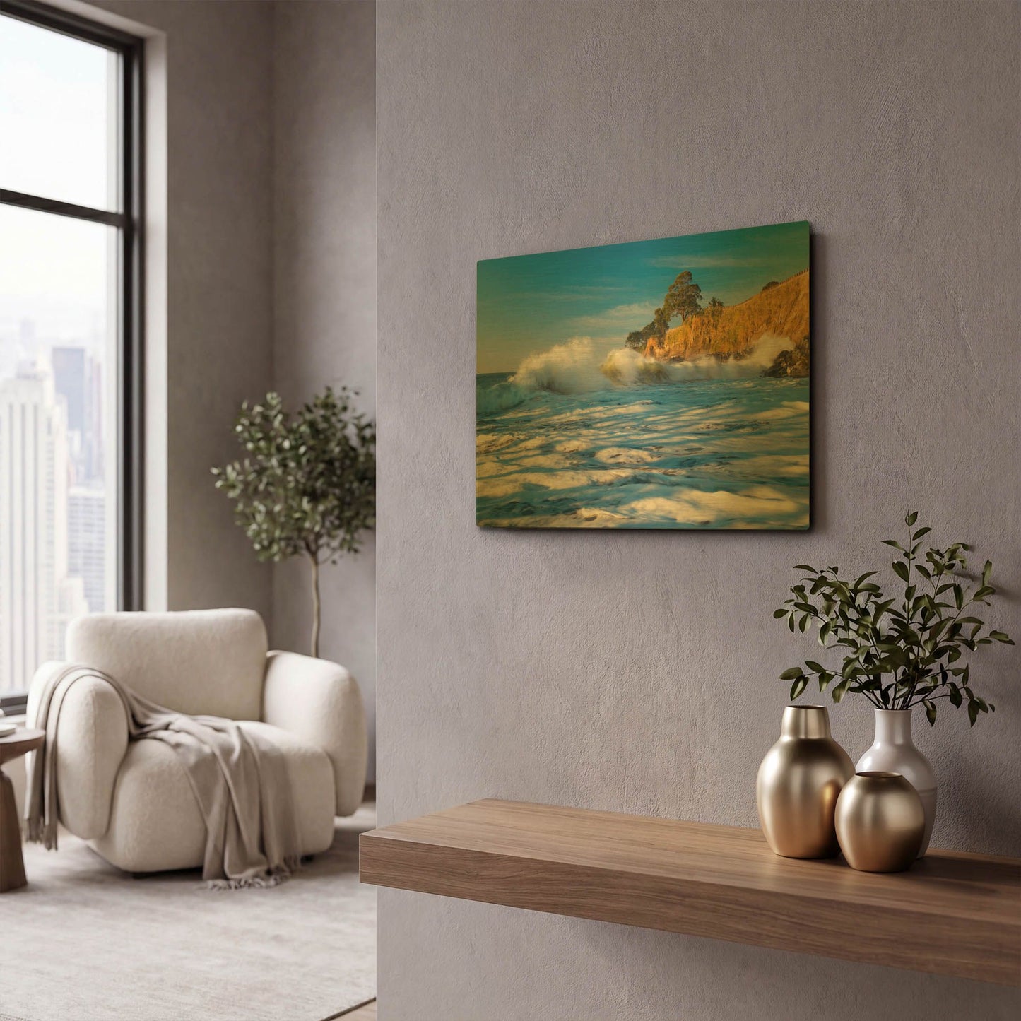 'Capitola Cliffs & Waves' By John Gavrilis Gold Metal Wall Art
