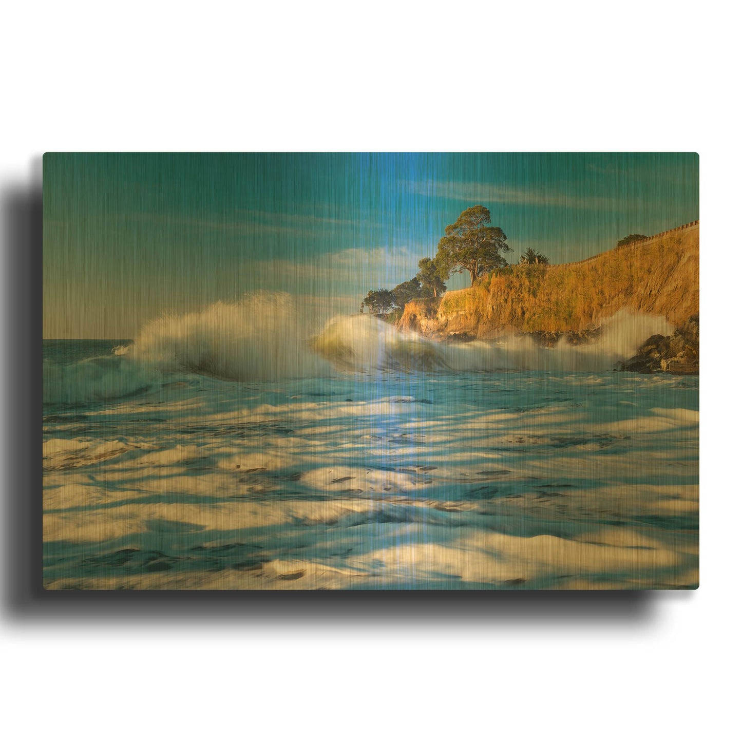 'Capitola Cliffs & Waves' By John Gavrilis Gold Metal Wall Art