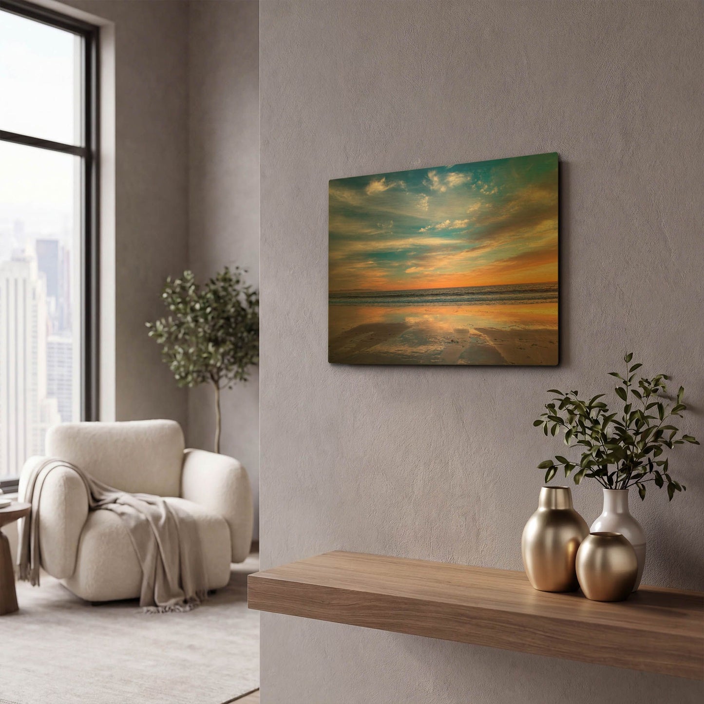 'Cloud Reflections Twin Lakes Beach' By John Gavrilis Gold Metal Wall Art