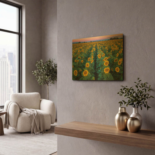 'Dawn Sunflowers' By John Gavrilis Gold Metal Wall Art
