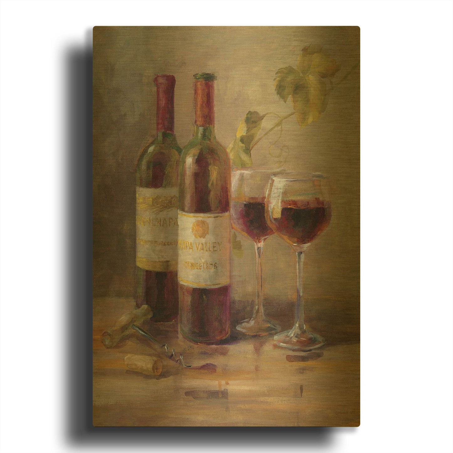'Opening the Wine I' By Danhui Nai Gold Metal Wall Art