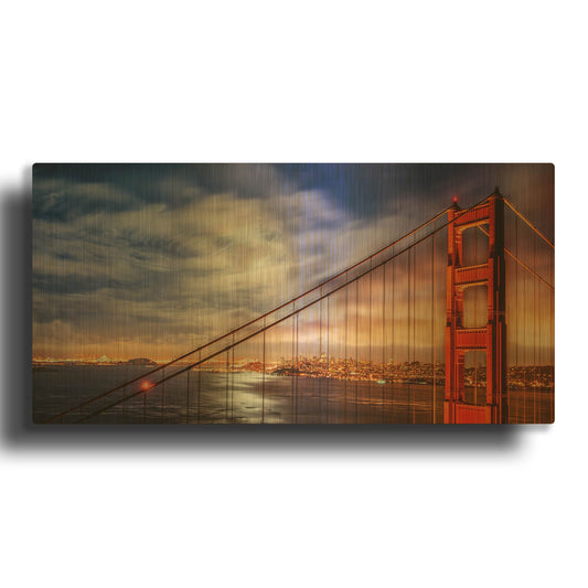 'N. Tower Panorama - GG Bridge' By John Gavrilis Gold Metal Wall Art