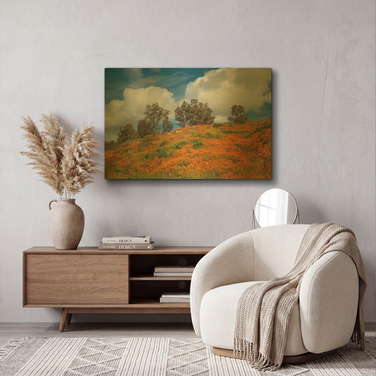 'Poppies, Trees & Clouds' By John Gavrilis Gold Metal Wall Art