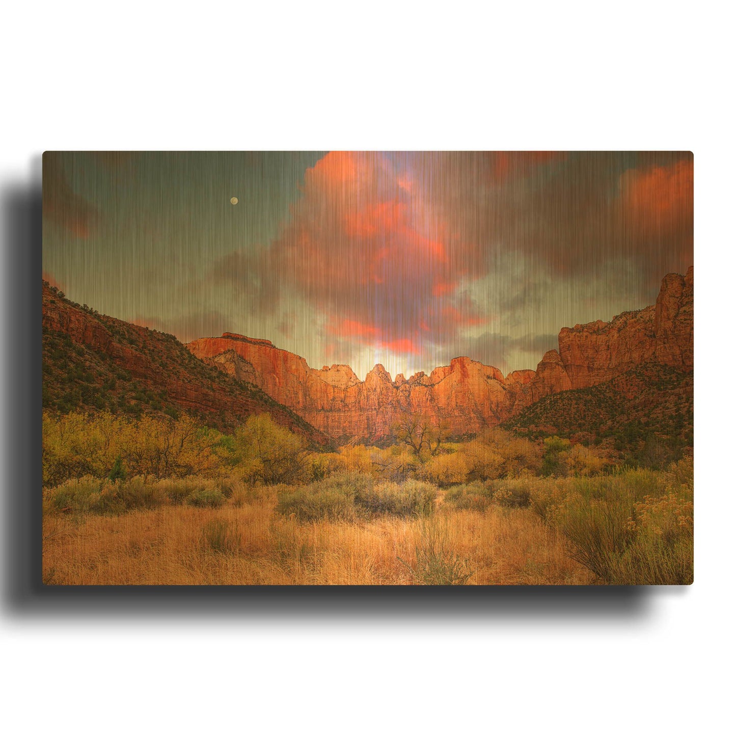 'Temple Sunrise & Moon' By John Gavrilis Gold Metal Wall Art