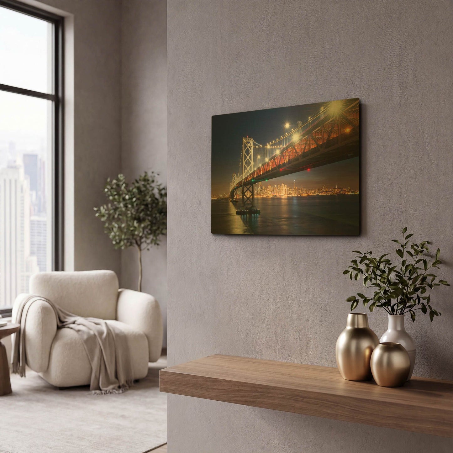 'Under The Bay Bridge' By John Gavrilis Gold Metal Wall Art