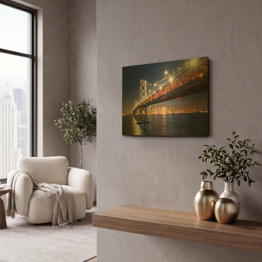 'Under The Bay Bridge' By John Gavrilis Gold Metal Wall Art