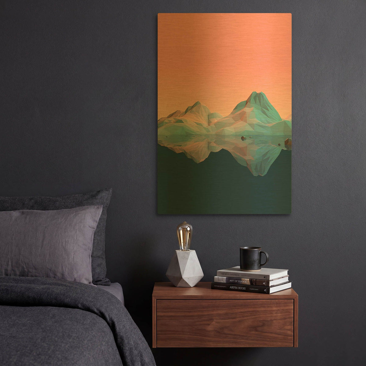 'Low Poly Mountain 7' By GeoMania Gold Metal Wall Art