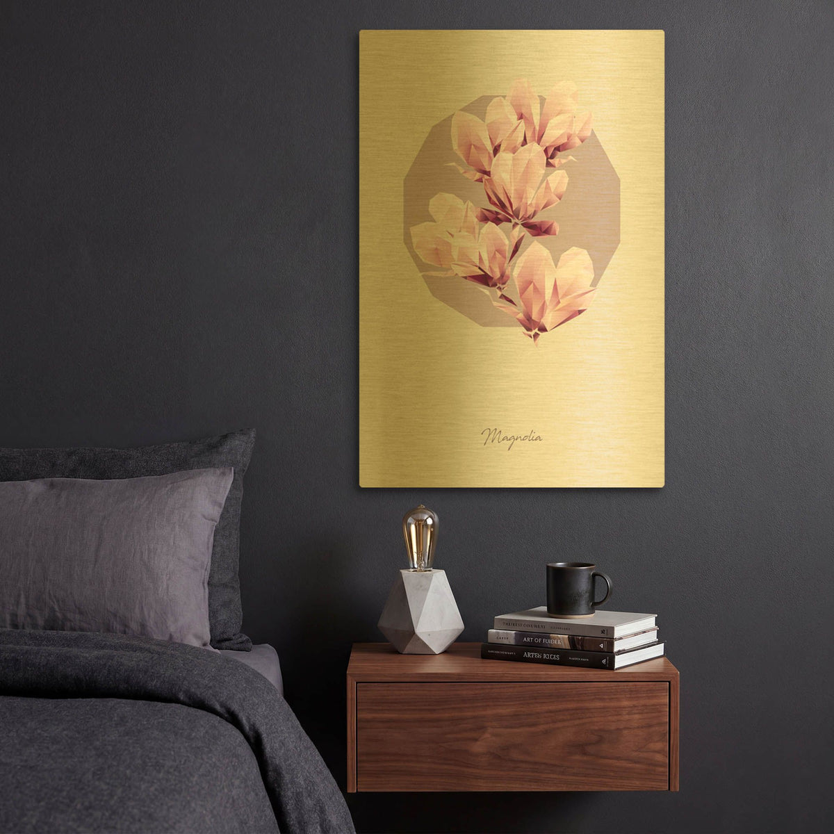 'Poly Magnolia' By GeoMania Gold Metal Wall Art