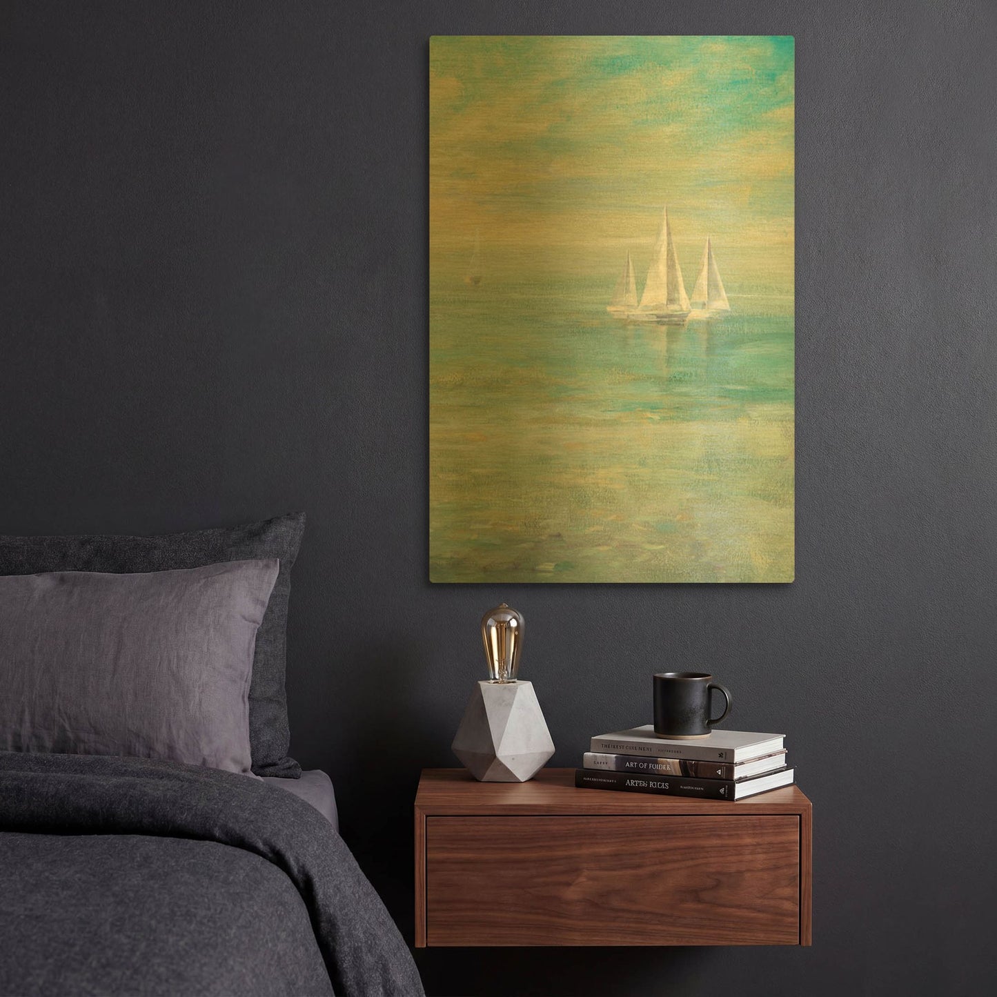 'Sunrise Sailboats II' By Danhui Nai Gold Metal Wall Art