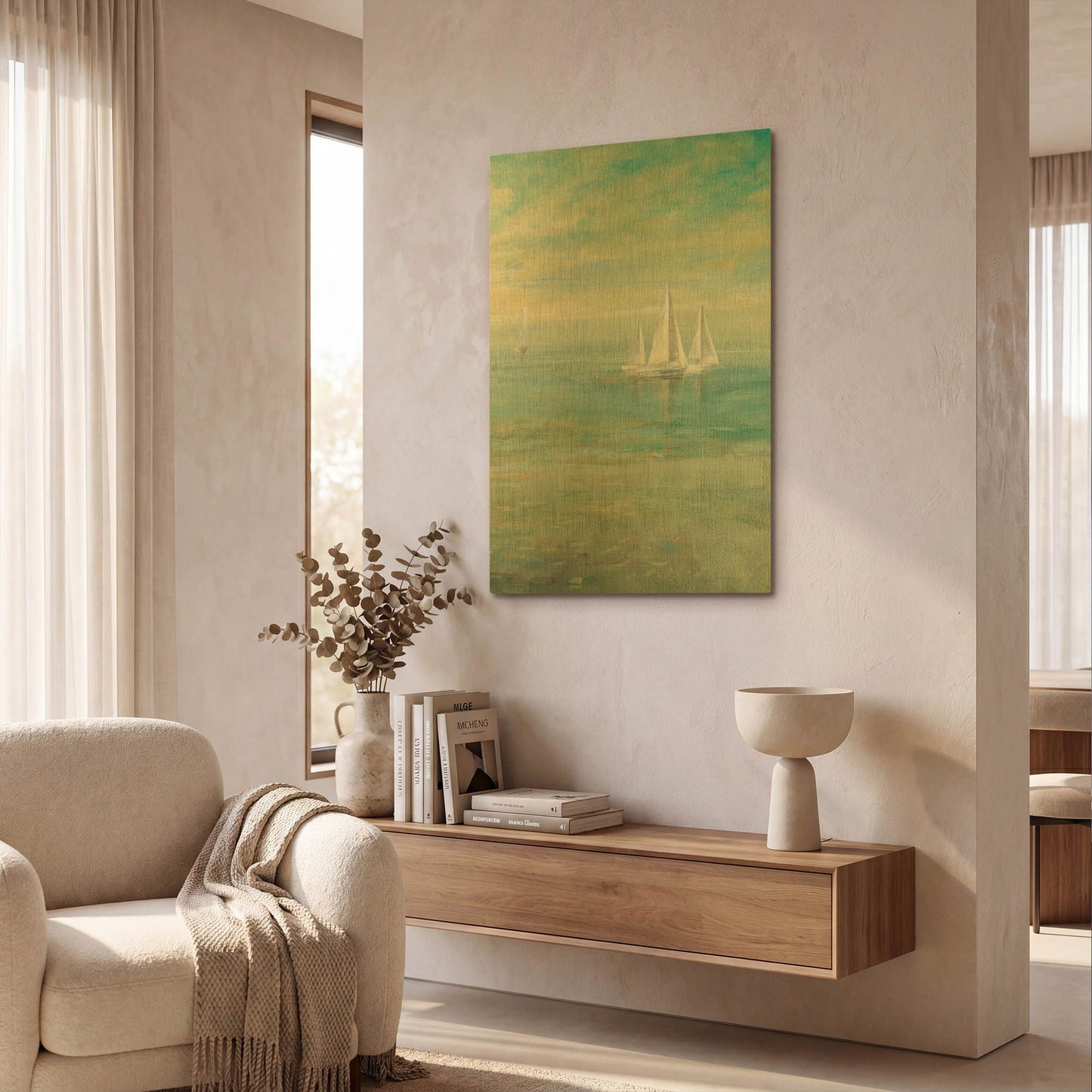 'Sunrise Sailboats II' By Danhui Nai Gold Metal Wall Art