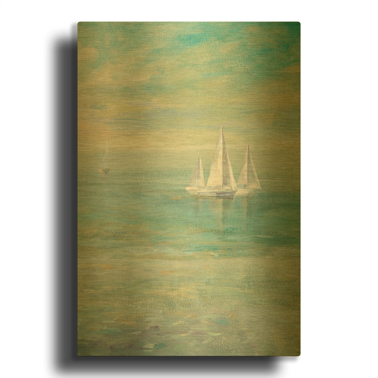 'Sunrise Sailboats II' By Danhui Nai Gold Metal Wall Art