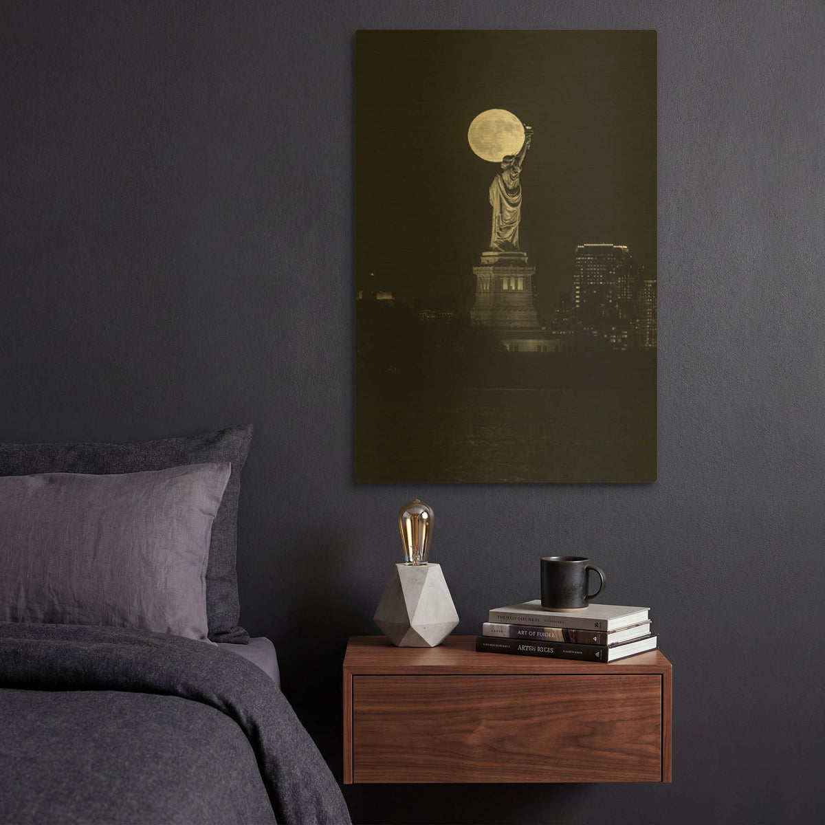 'Full Moon New York' By Bruce Getty Gold Metal Wall Art