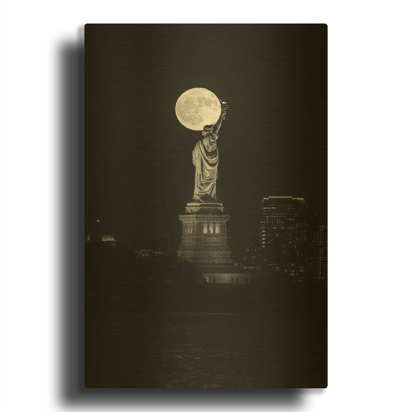 'Full Moon New York' By Bruce Getty Gold Metal Wall Art
