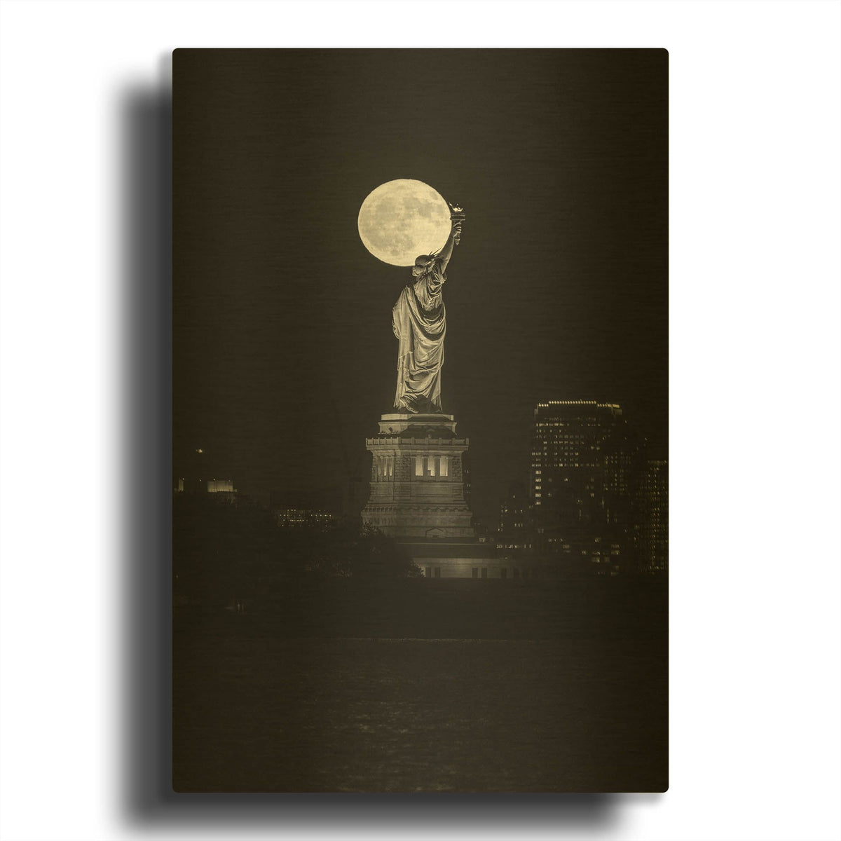 'Full Moon New York' By Bruce Getty Gold Metal Wall Art