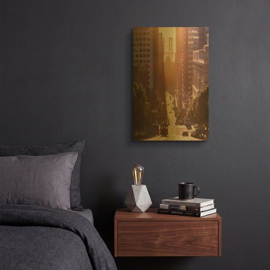 'Morning Trolly' By Bruce Getty Gold Metal Wall Art